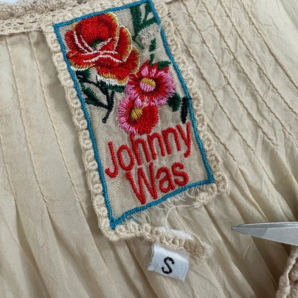 Johnny Was Beige Lace Embroidered Tunic Blouse Boho Romantic Festival Chic S